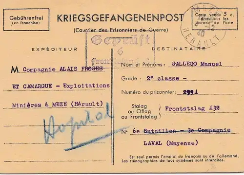 Zensur: 1940: Kriegsgefangenenpost Laval/Mayenne, Durchgangslager Frankreich