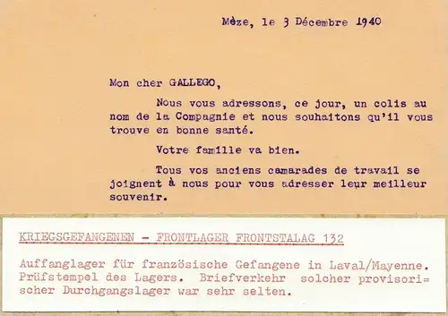 Censuration: 1940: Poste de prisonniers de guerre Laval/Mayenne, camp de transit France