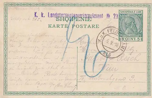 Albanie: Toute l'affaire KUK Feldpost-Landsturminfanterieregiment 1916