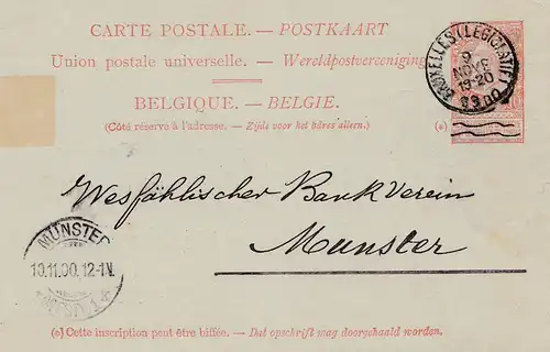 Belgien: 1900: Ganzsache von Bruxelles nach Münster, Perfin C.L.