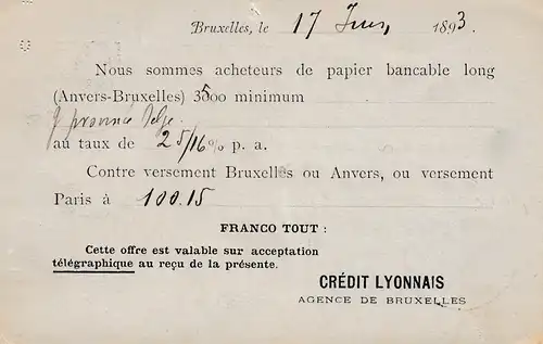 Belgique: 1893 Affaire complète Belgique après Brême