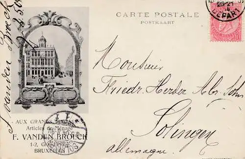 1904: carte postale Bruxelles to Solingen (Germany)
