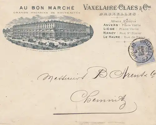Belgique: 1901: Letter from Bruxelles to Chemnitz-Au Bon Marche