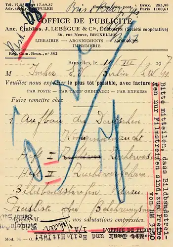 Belgique: 1907: Carte vers Berlin.