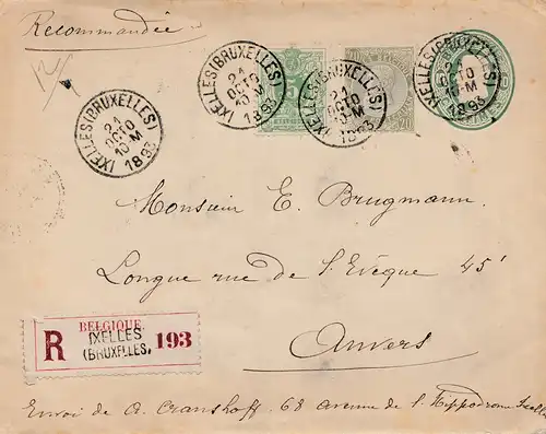 Belgien: 1893: Ixelles/Bruxelles to Nvers
