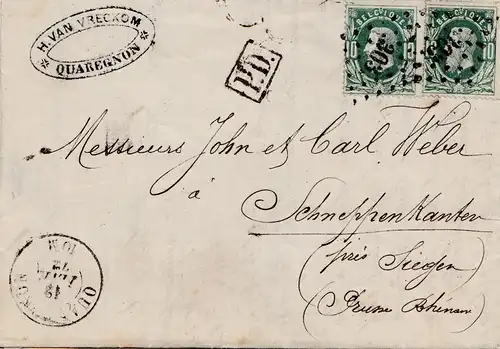 Belgien: 1872: Brief Quaregnon