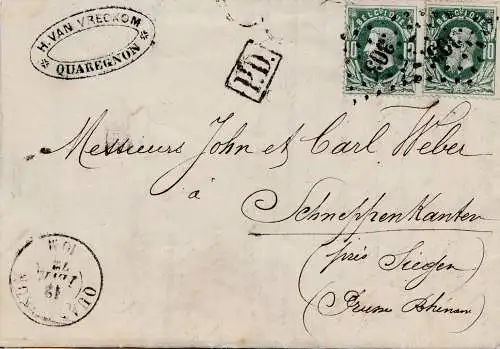 Belgique: lettre Quaregnon en 1872.