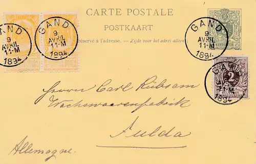 Belgique: 1894: Gand vers Allemagne
