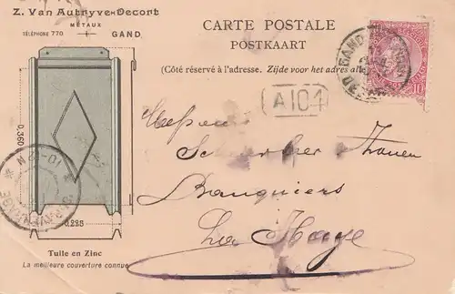 Belgien: 1903: Carte Postale Gand nach La Hage