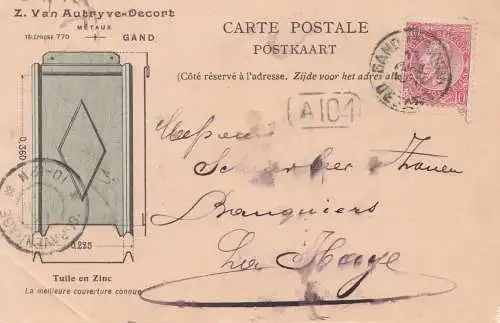 Belgique: 1903: Carte Postale Gand vers La Hage
