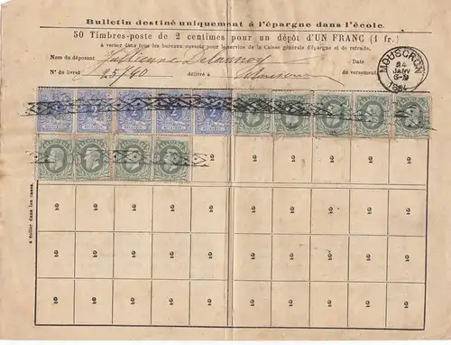 Belgien: 18xx: Bulletin destine uniquement- 50 timbres pour 1 Franc
