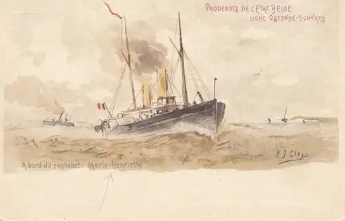 Belgien: 1908: Mons - Ansichtskarte Schiff