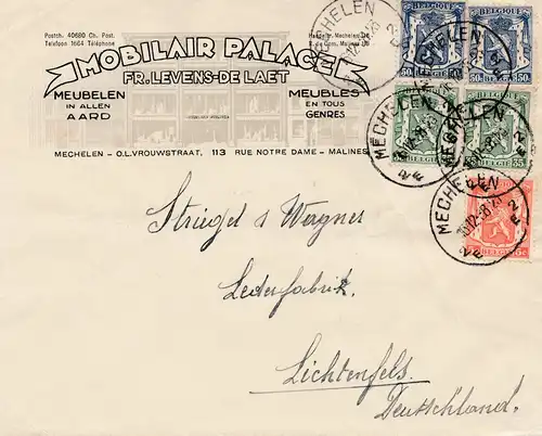Belgique: 1938: Mechelen to Allemagne - Meuble-Meublelen-Meubles