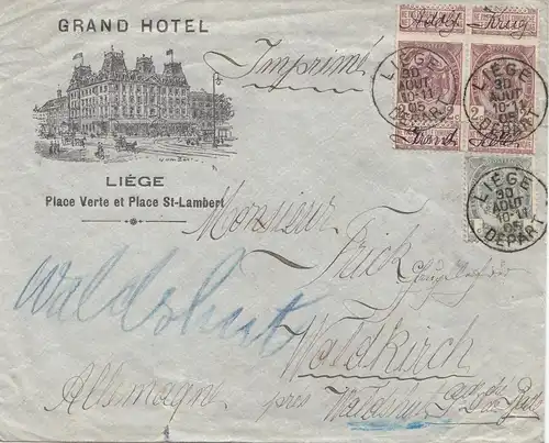 Belgien: 1905: Liege nach Waldkirch/Germany