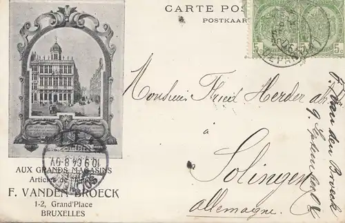 carte postale Bruxelles 1904 to Solingen (Germany)