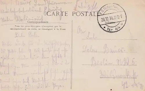 Belgique: 1916: Feldpost: Souvenir de Walincourt