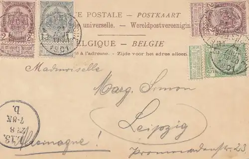 Belgien: 1901: Ansichtskarte Hevst s/m - Jeux nach Leipzig