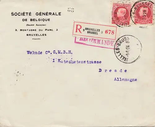 Belgique: 1924: Bruxelles vers Allemagne.