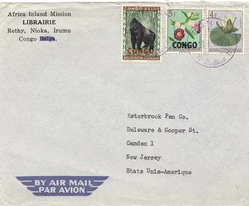 Congo belge: Lettre Africa Inland Mission, Librarie, Rethy,Nioka,Irumu to USA