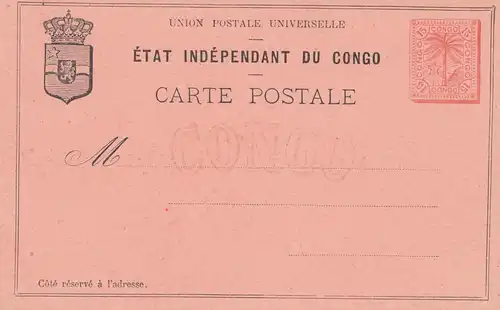 Belgisch-Kongo: Ganzsache: Etat Independant du Congo: Carte Postale