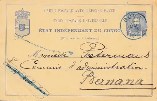 Belgisch-Kongo: 1897: Ganzsache Boma nach Banana