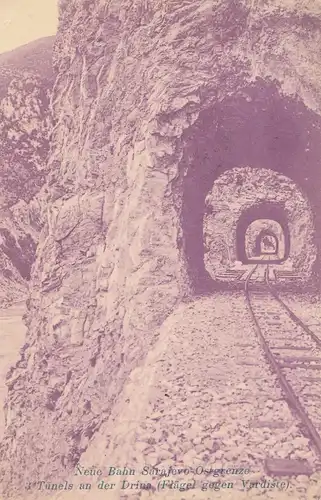 Bosnie: 1907: Carte de vue: Nouvelle voie ferroviaire Sarajevo frontière orientale