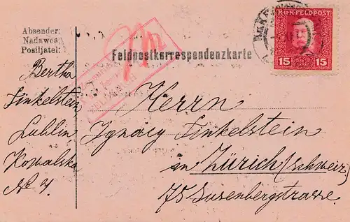 1917: Carte postale de Lublin vers Zurich