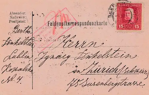 1917: Feldpostkorrespondenzkarte Lublin nach Zürich