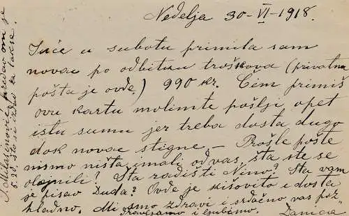 Bosnie: 1918: entier Censuré Krusevac à Beograd