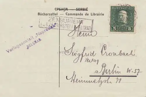 1918: Centre d'édition de Belgrade à Berlin: censure