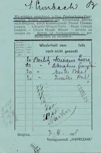 1918: Centre d'édition de Belgrade à Berlin: censure