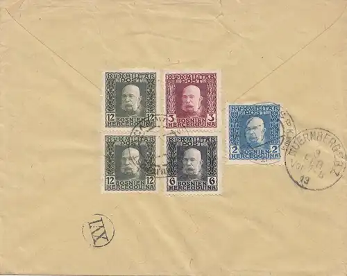 1913: KuK Einschreiben Sarajevo nach Nürnberg