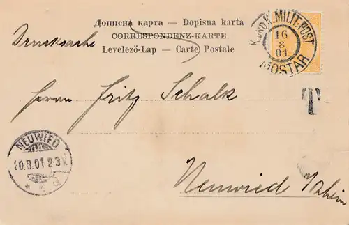 Kuk militaire Post 1901: Mostar vers Neuwied - Tax