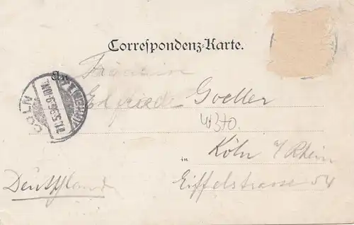 1896: Carte de visite Sarajevo vers Cologne