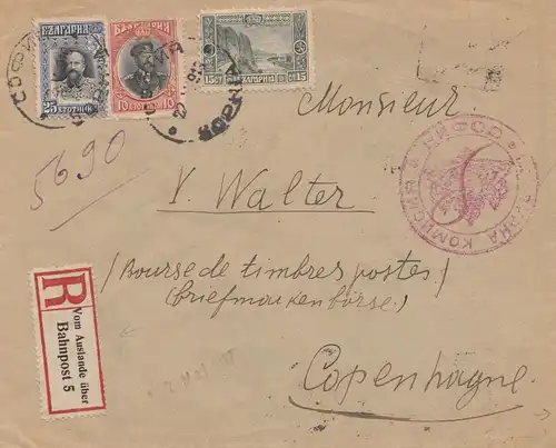 Bulgarie 1916: Lettre recommandé de Sofia à Copenhagen - R-Zettel Bahnpost Ausl.