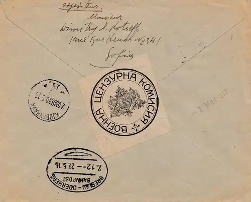 Bulgarie 1916: Lettre recommandé de Sofia à Copenhagen - R-Zettel Bahnpost Ausl.