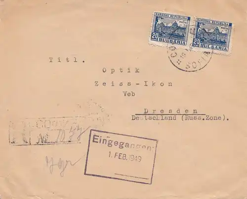 Bulgarien 1949: Brief von Sofia nach Dresden- Zeiss-Idon