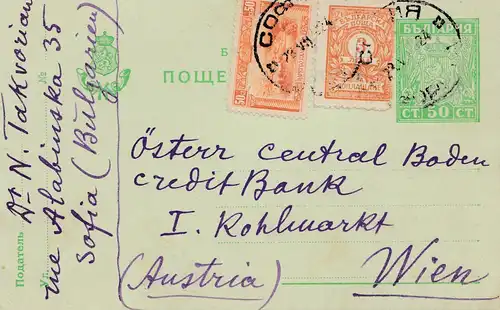 Bulgarien 1924: Ganzsache Sofia nach Wien