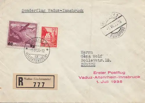 Liechtenstein: 1935: Vaduz nach Zürich - Erster Postflug