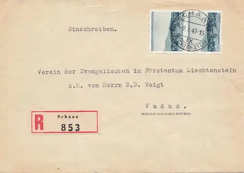 Liechtenstein: 1947: Einschreiben Schaan nach Vaduz