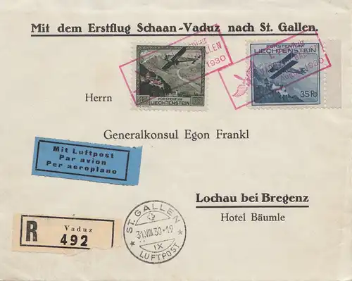 Liechtenstein: 1930: Erstflug Schaan-Vaduz/St. Gallen