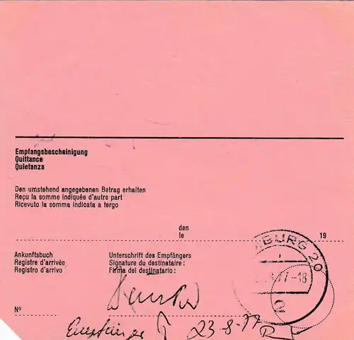 Liechtenstein: 1977: Postanweisung ins Ausland 
