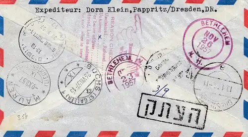 Liechtenstein: 1957: lettre recommandée no 356 EF de Mauren aux États-Unis - retour