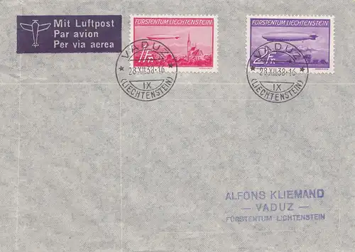 Liechtenstein: 1938: Brief von Vaduz - Luftpost