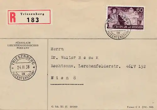 Liechtenstein: 1938: Triesenberg Einschreiben nach Wien