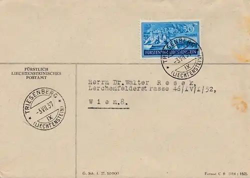 Liechtenstein: 1937: Triesenberg Brief nach Wien