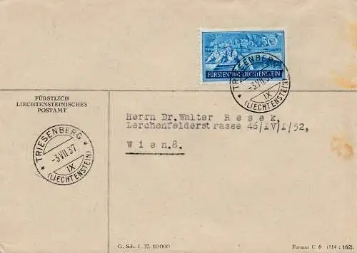 Liechtenstein: 1937: Triesenberg Lettre à Vienne