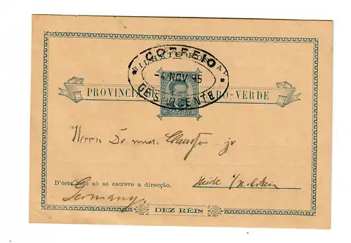 Cap Verde, post card 1895 to Germany - Heide