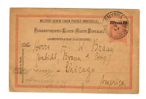 Ganzsache Levante Smyrna 1899 nach USA