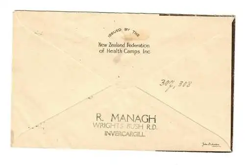 Official sopuvenir Cover, Invercargill, Health stamps send Children 1949 to Berne